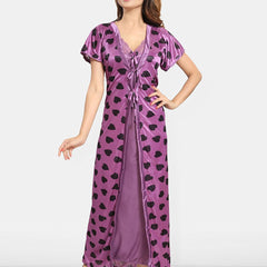 Be You Women Conversational Printed Maxi Nightdress With Robe