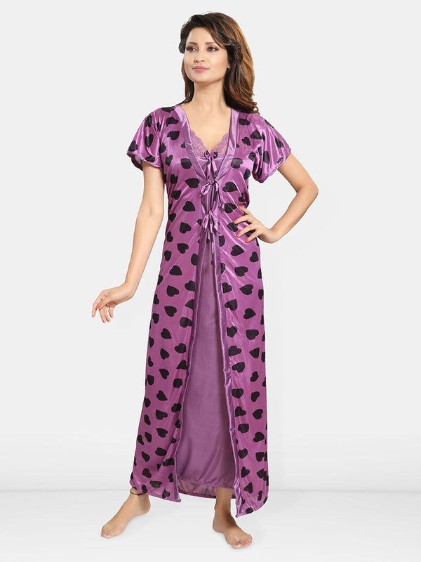 Be You Women Conversational Printed Maxi Nightdress With Robe