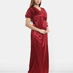 Be You Women Satin Maxi Wrap Nightdress With Robe