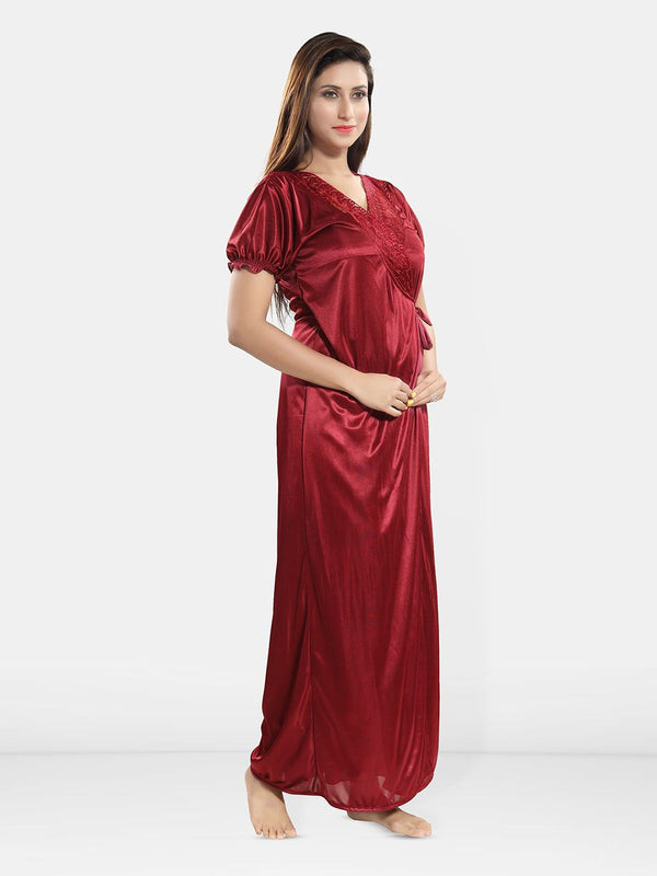 Be You Women Satin Maxi Wrap Nightdress With Robe