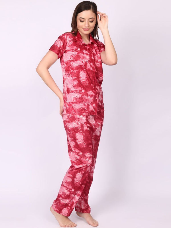 Be You Women Tie-Dye Print Top & Pyjama Night Suit