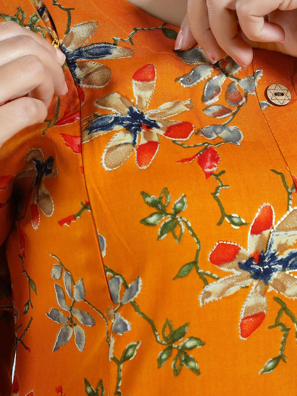 Be You Floral Printed Round Neck Maternity Straight Kurta