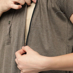 Be You Women Brown Striped Maxi Maternity Nightdress