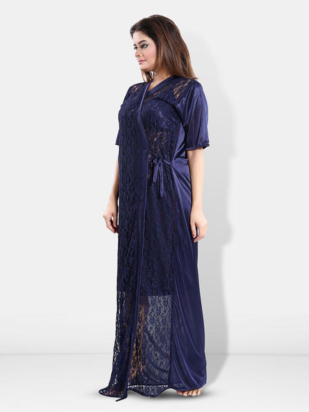 Be You Set Of 3 Lace Detail Satin Maxi Wrap Nightdress