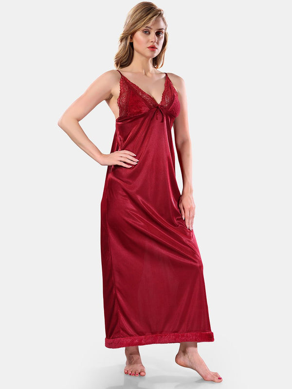 Be You Floral Lace Satin Night Dress With Robe