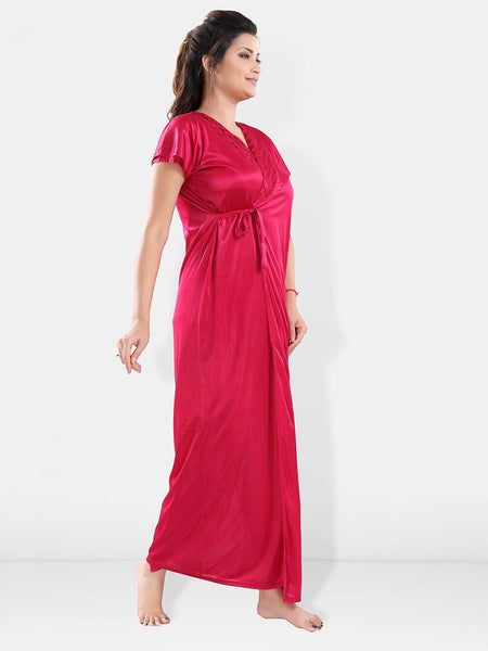 Be You V-Neck Satin Night Suit With Robe