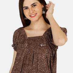 Be You Women Printed Satin Maxi Nightdress
