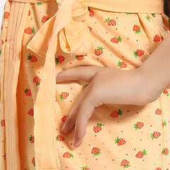 Be You Strawberry Print Peach Conversational Cotton Drawstring Knee Length Bath Robe