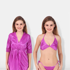 Be You Non-Wired Non Padded Lingerie Set With Robe BUF-3-PCS-SET-2253-L