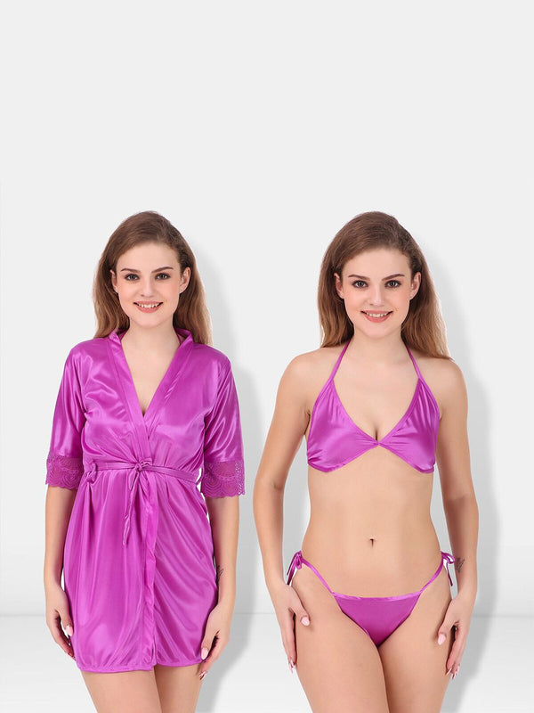Be You Non-Wired Non Padded Lingerie Set With Robe BUF-3-PCS-SET-2253-L