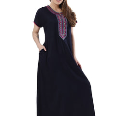 Be You Navy Blue Embroidered Maxi Nightdress