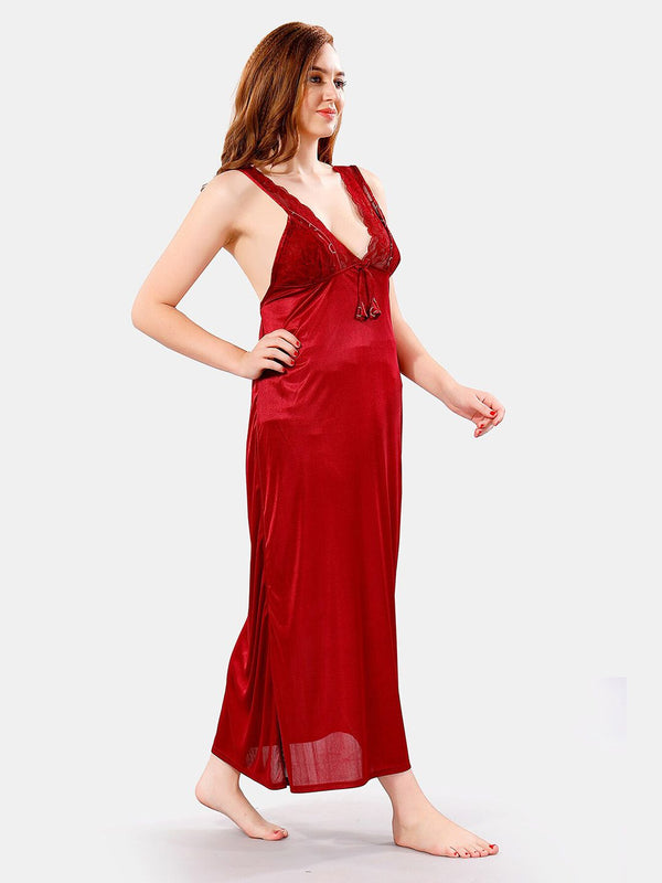 Be You V Neck Lace Satin Maxi Nightdress With Robe