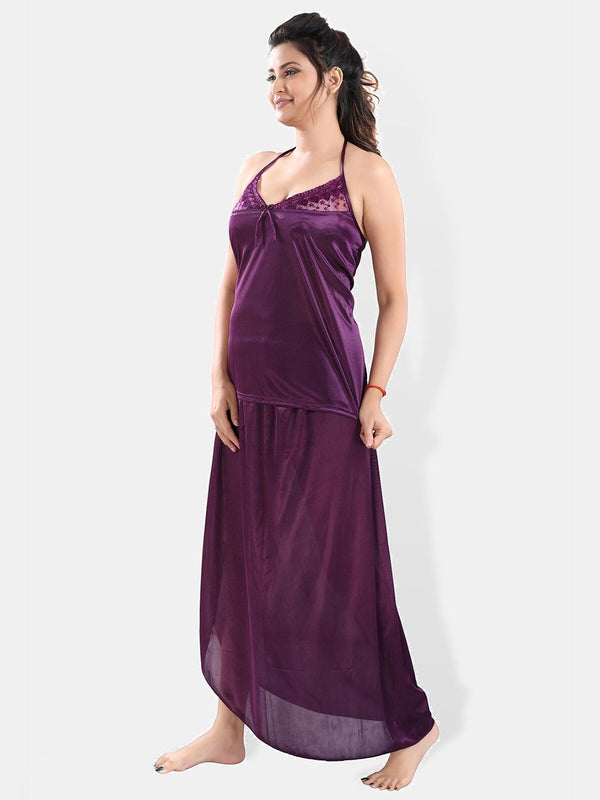 Be You V-Neck Satin Lace Night Suit With Robe