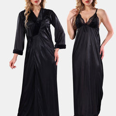Be You Floral Lace Satin Night Dress With Robe