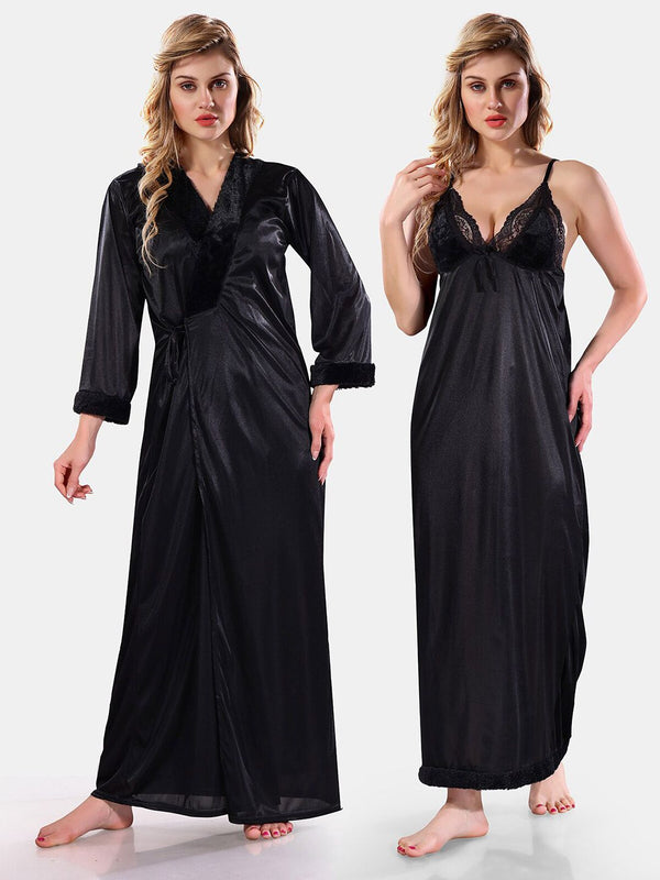 Be You Floral Lace Satin Night Dress With Robe