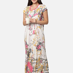 Be You White Printed Feeding Gown For Women