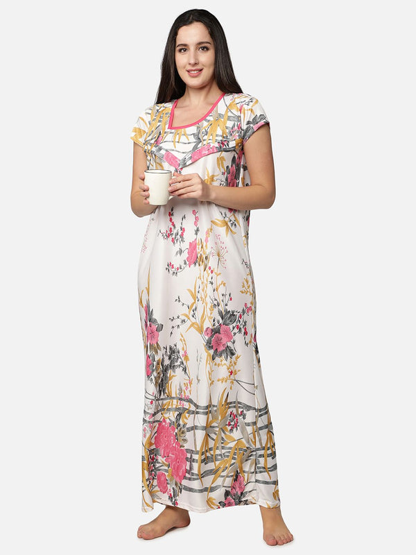 Be You White Printed Feeding Gown For Women