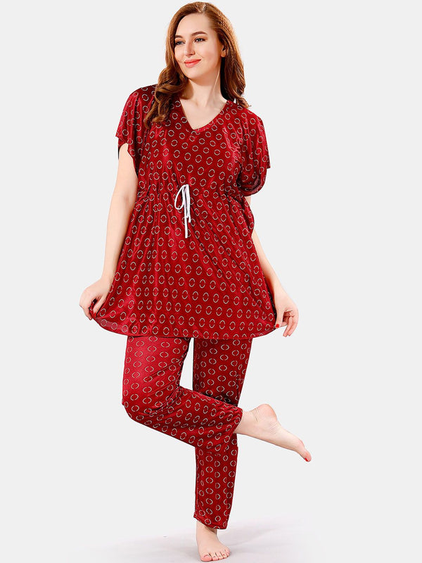 Be You Geometric Printed Satin Night Suit