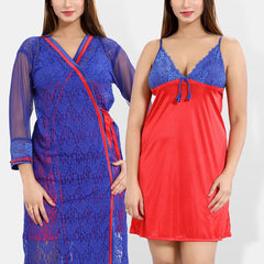 Be You Floral Lace Shoulder Straps Satin Nightdress With Robe