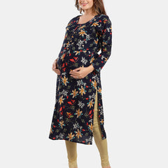 Be You Floral Printed Maternity Straight Kurta