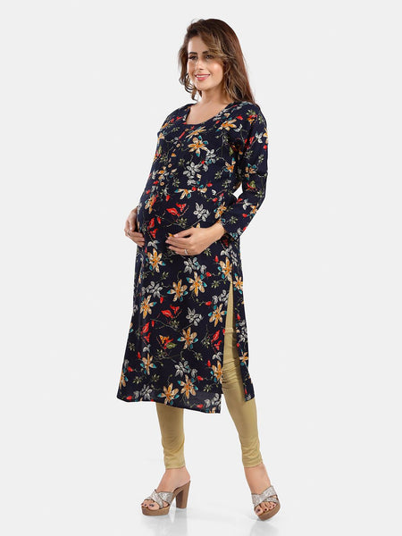 Be You Floral Printed Maternity Straight Kurta