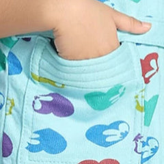 Be You Hearts Blue Conversational Cotton Drawstring Knee Length Bath Robe