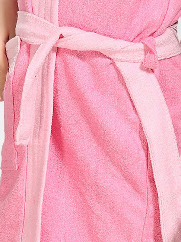 Be You Two-Tone Pink Solid Cotton Drawstring Knee Length Bath Robe