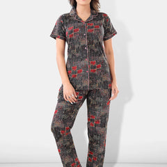 Be You Women Black & Red Printed Pajama & Shorts with Shirt Night Suits