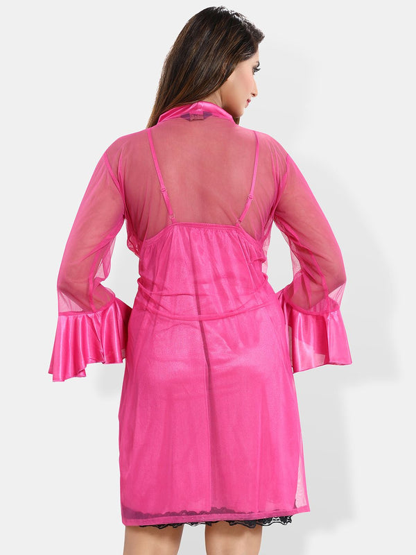 Be You Sleeveless Net Nightdress With Robe