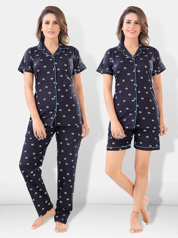 Be You Women 2 Black & White Conversational Printed Night suit