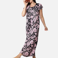 Be You Women Pink Printed Maxi Nightdress