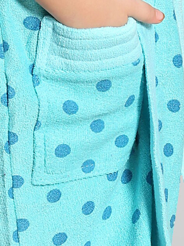 Be You Blue Polka Dots Cotton Drawstring Knee Length Bath Robe