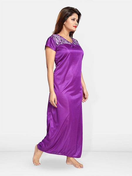 Be You Women Printed V-Neck Maxi Nightdress with Robe