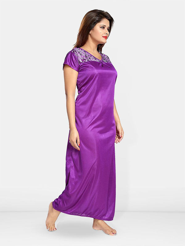 Be You Women Printed V-Neck Maxi Nightdress with Robe