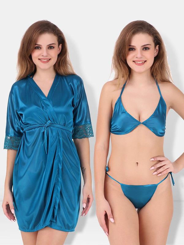 Be You Non-Wired Non Padded Lingerie Set With Robe BUF-3-PCS-SET-2247-L