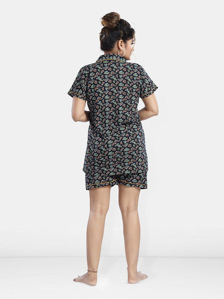 Be You Lapel Collar Ethnic Motifs Printed Night suit