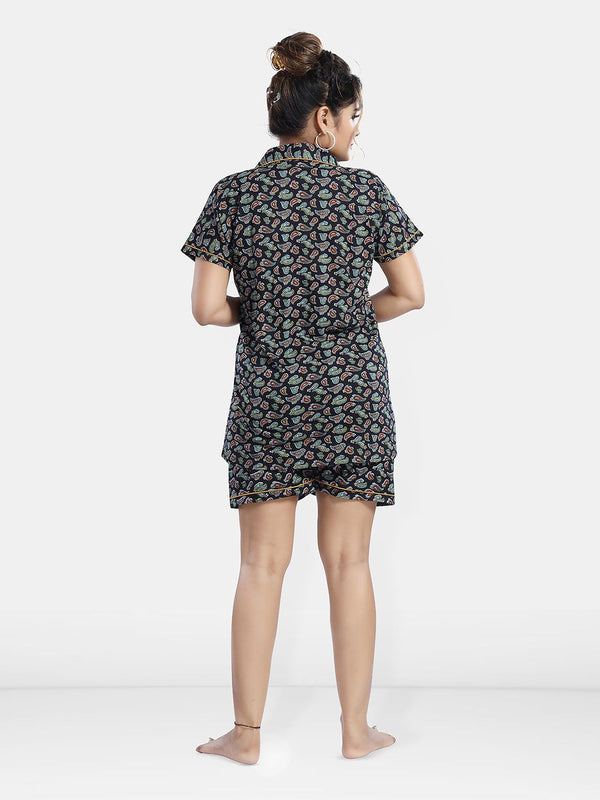 Be You Lapel Collar Ethnic Motifs Printed Night suit