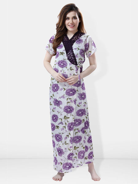 Be You Floral Printed Satin Maxi Wrap Nightdress