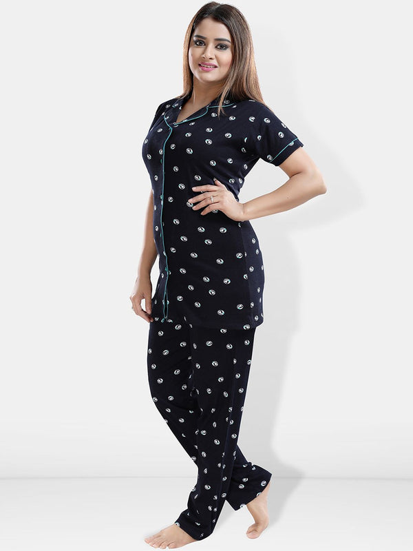 Be You Pack Of 2 Printed Lapel Collar Pure Cotton Night suit