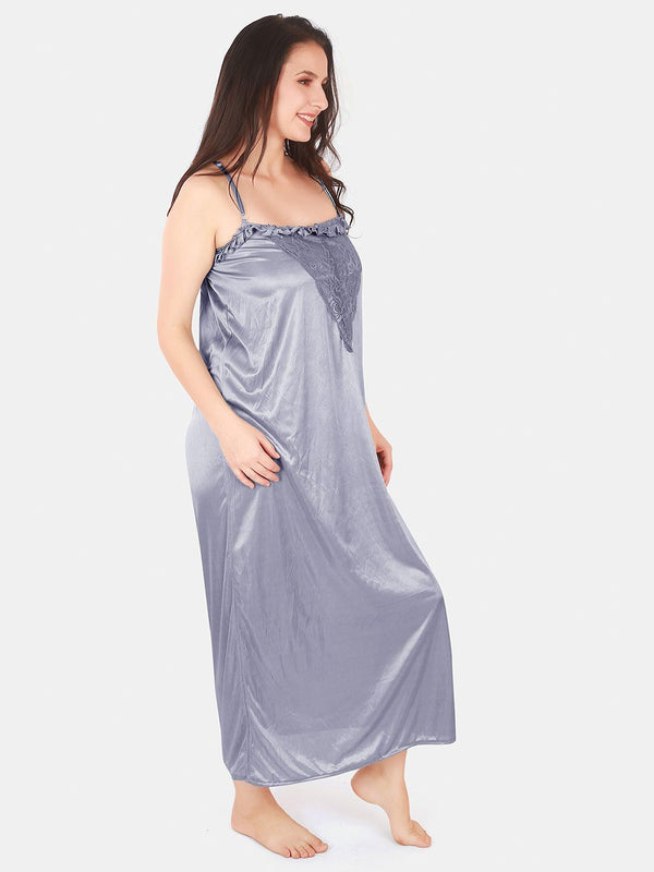 Be You Floral Lace Shoulder Straps Satin Maxi Nightdress With Robe