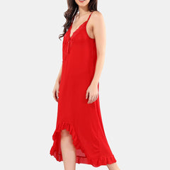 Be You Net Self Design Baby Doll High-Low Dress With Thong