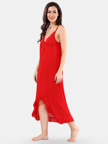 Be You Net Self Design Baby Doll High-Low Dress With Thong