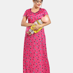 Be You Floral Printed Satin Maternity Maxi Sweat Nightdress