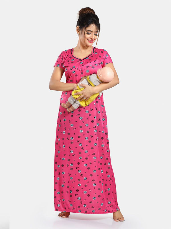 Be You Floral Printed Satin Maternity Maxi Sweat Nightdress