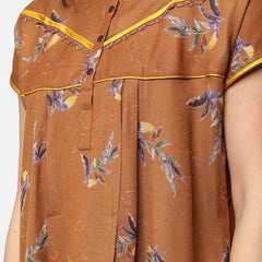 Be You Mustard Printed Maxi Nightdress