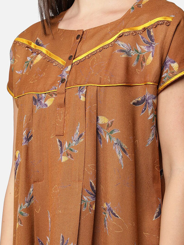 Be You Mustard Printed Maxi Nightdress