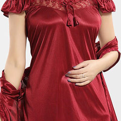 Be You Shoulder Straps Satin Maxi Wrap Nightdress With Robe