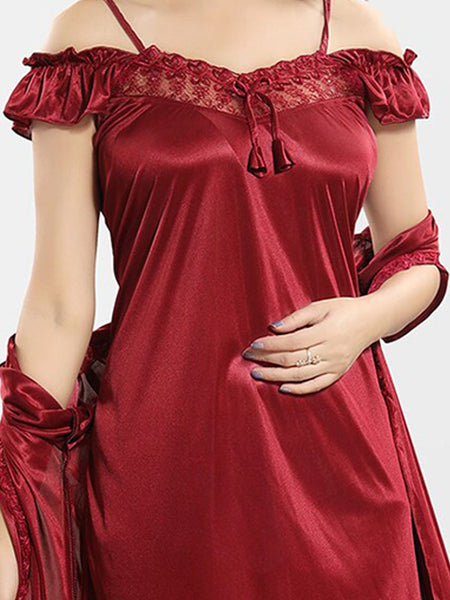Be You Shoulder Straps Satin Maxi Wrap Nightdress With Robe