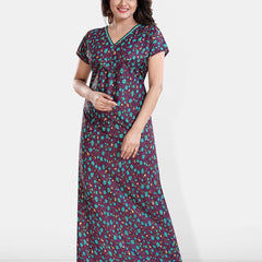 Be You Printed Satin V-Neck Maternity Maxi Nightdress
