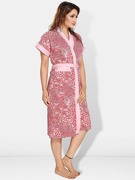 Be You Women Printed Cotton Anti-bacterial Super Soft Bath Robe With Belt